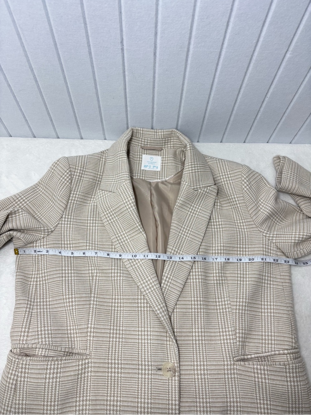 Primark Cream Plaid Long Blazer Jacket Size 12 - Picture 7 of 13